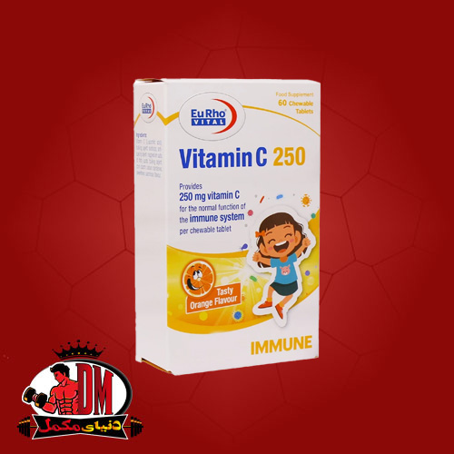 ع-2 قرص جویدنی ویتامین سی 250 میلی گرم یوروویتال 60 عددی - Image 1